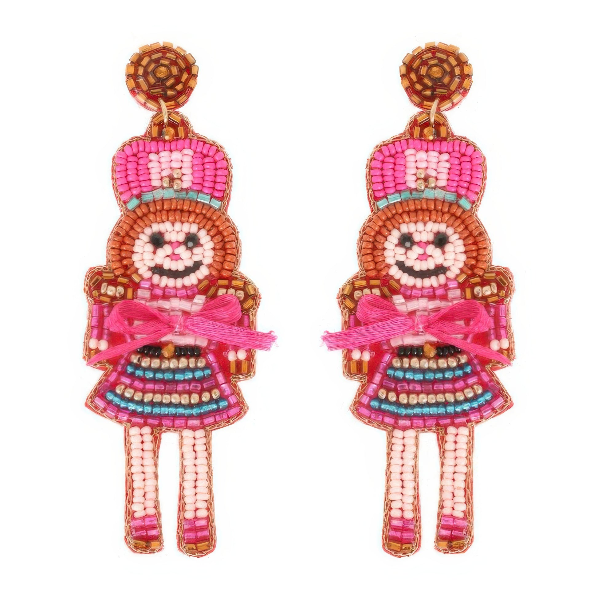 Christmas Nutcracker Dame Beaded Post Earrings