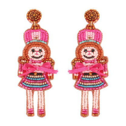 Christmas Nutcracker Dame Beaded Post Earrings