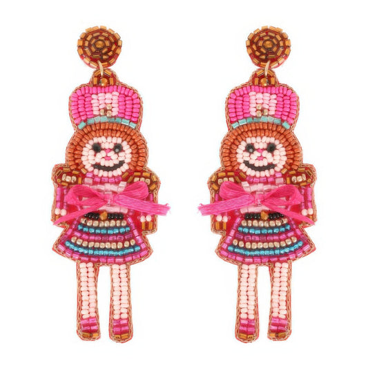 Christmas Nutcracker Dame Beaded Post Earrings