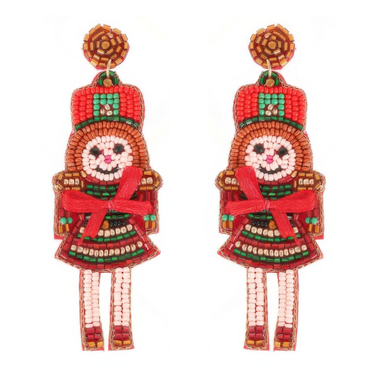 Christmas Nutcracker Dame Beaded Post Earrings