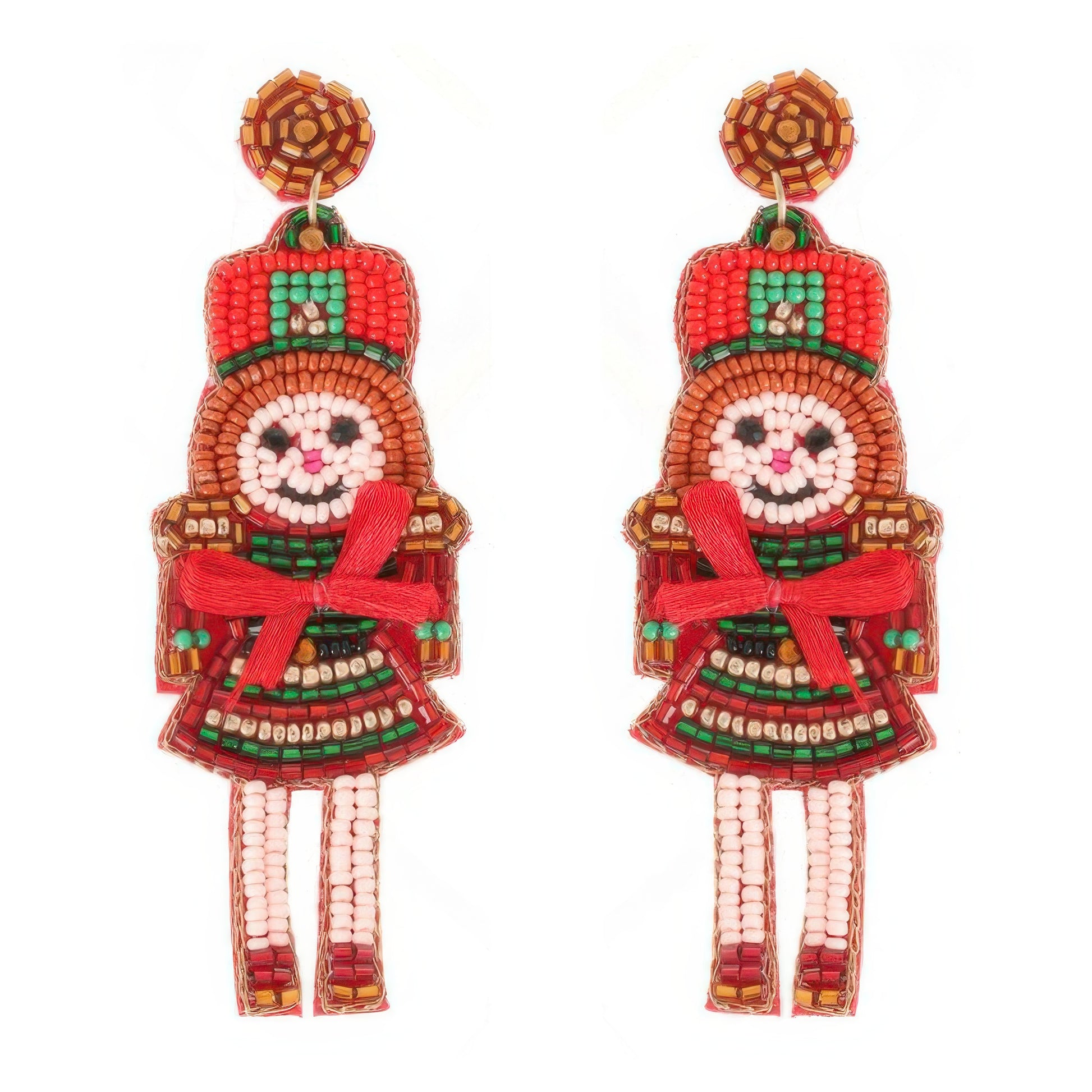 Christmas Nutcracker Dame Beaded Post Earrings