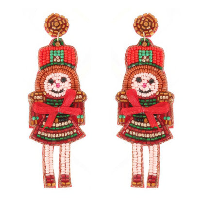 Christmas Nutcracker Dame Beaded Post Earrings