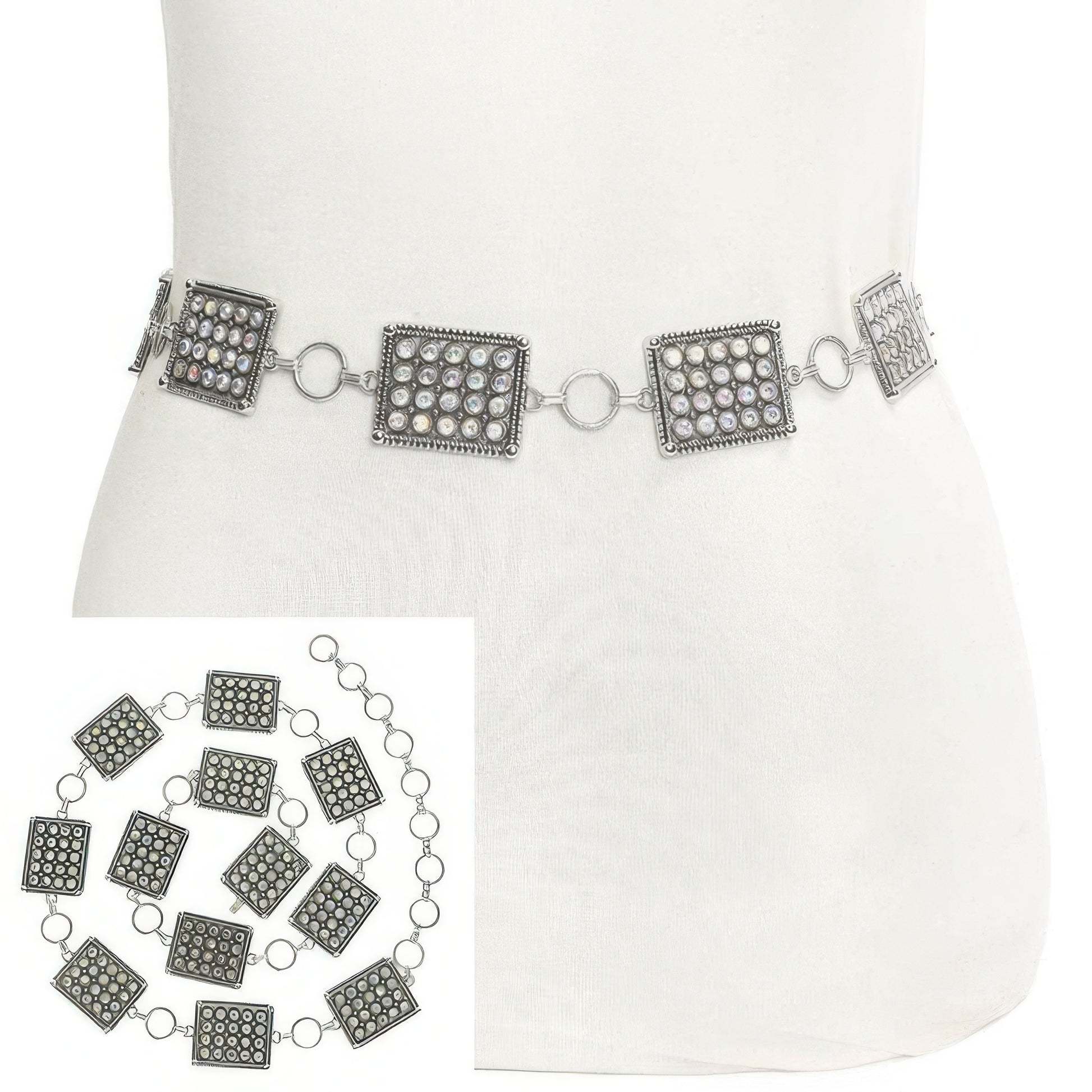 Western Jeweled Square Concho Chain Link Belt