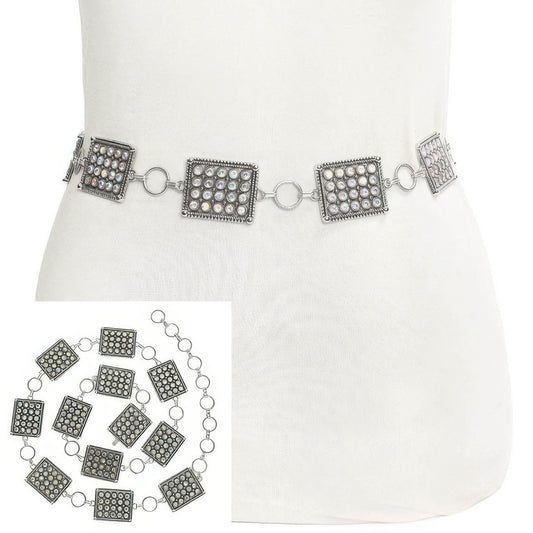 Western Jeweled Square Concho Chain Link Belt