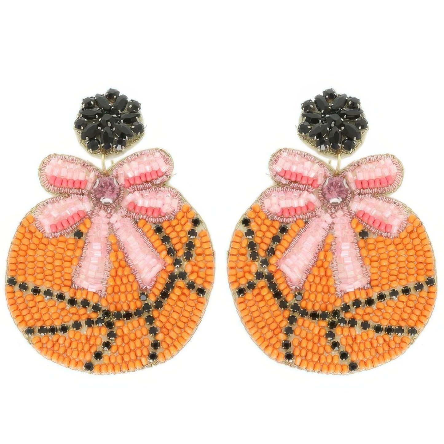 Gameday Jeweled Ribboned Basketball Earrings