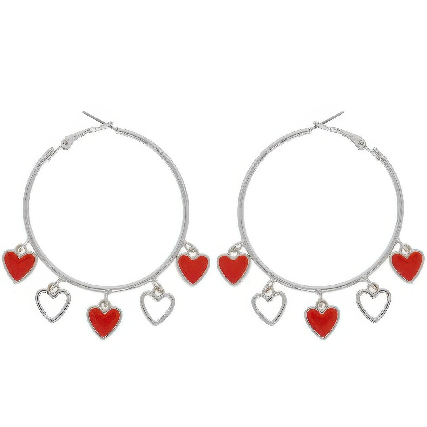 Red Acetate Resin Heart Charm Hoop Earrings