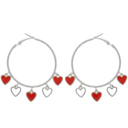 Red Acetate Resin Heart Charm Hoop Earrings