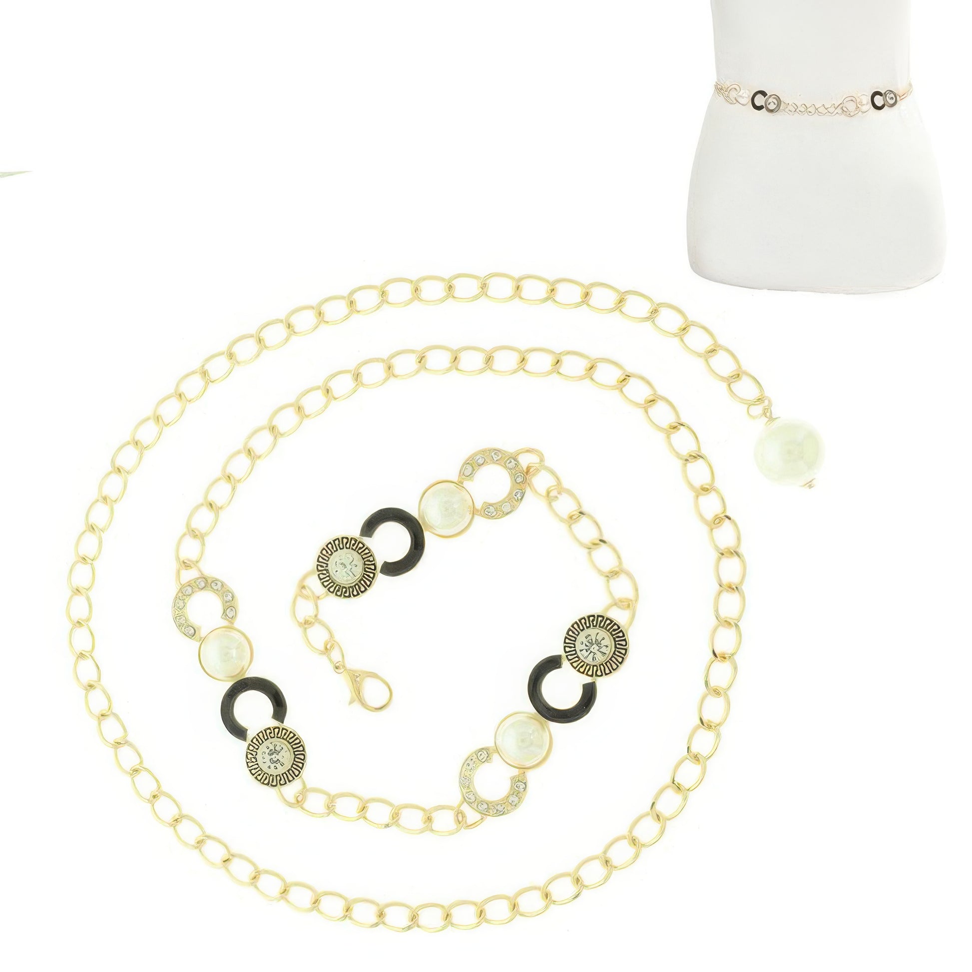 Fashionista Greek Key Jeweled Chain Link Belt