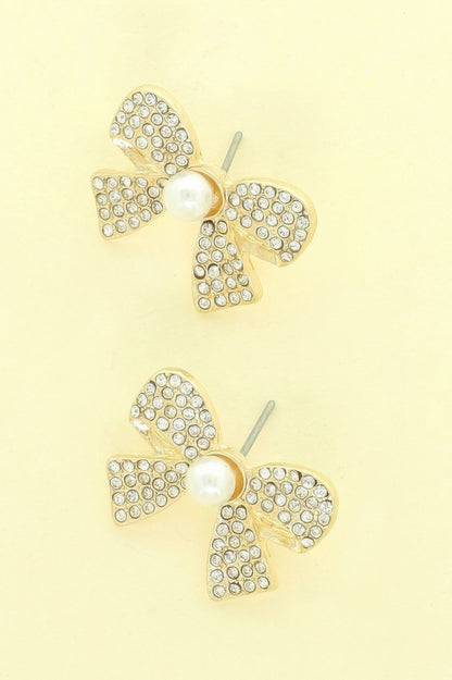 Jeweled Short Tail Bow Ribbon Earrings