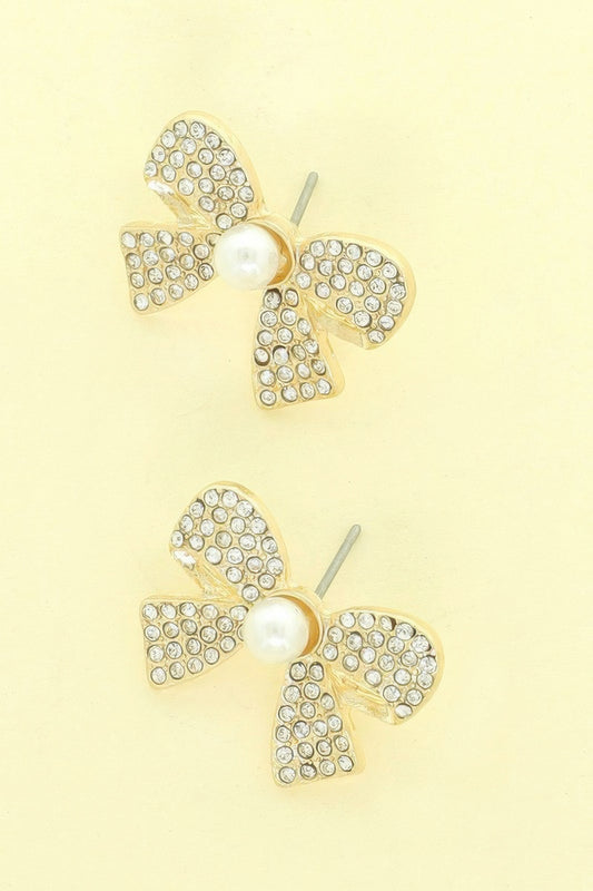 Jeweled Short Tail Bow Ribbon Earrings