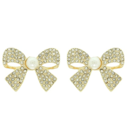 Jeweled Short Tail Bow Ribbon Earrings
