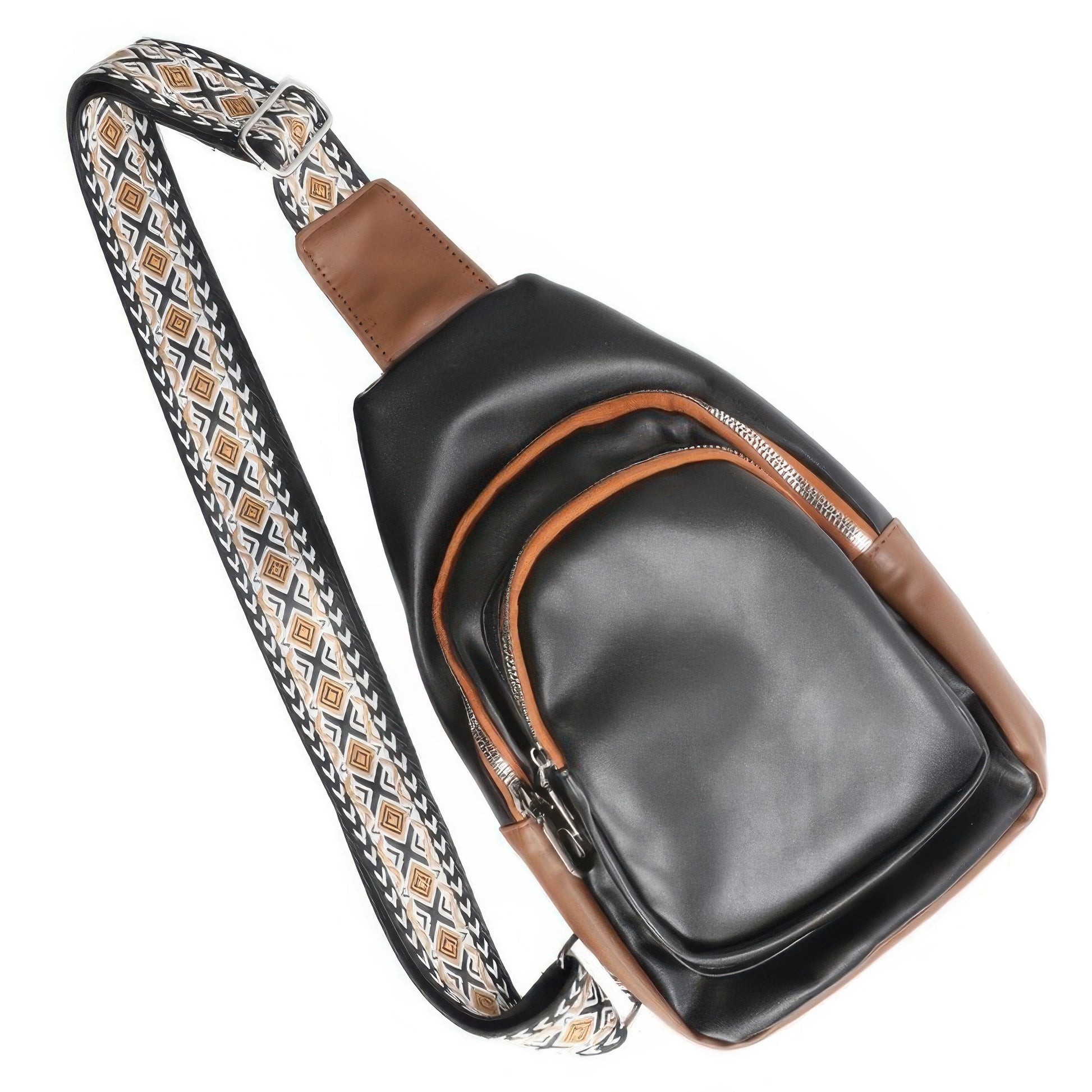 Leather Sling Bag With Jacquard Strap