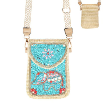 Turquoise Seed Bead Elephant Crossbody Bag