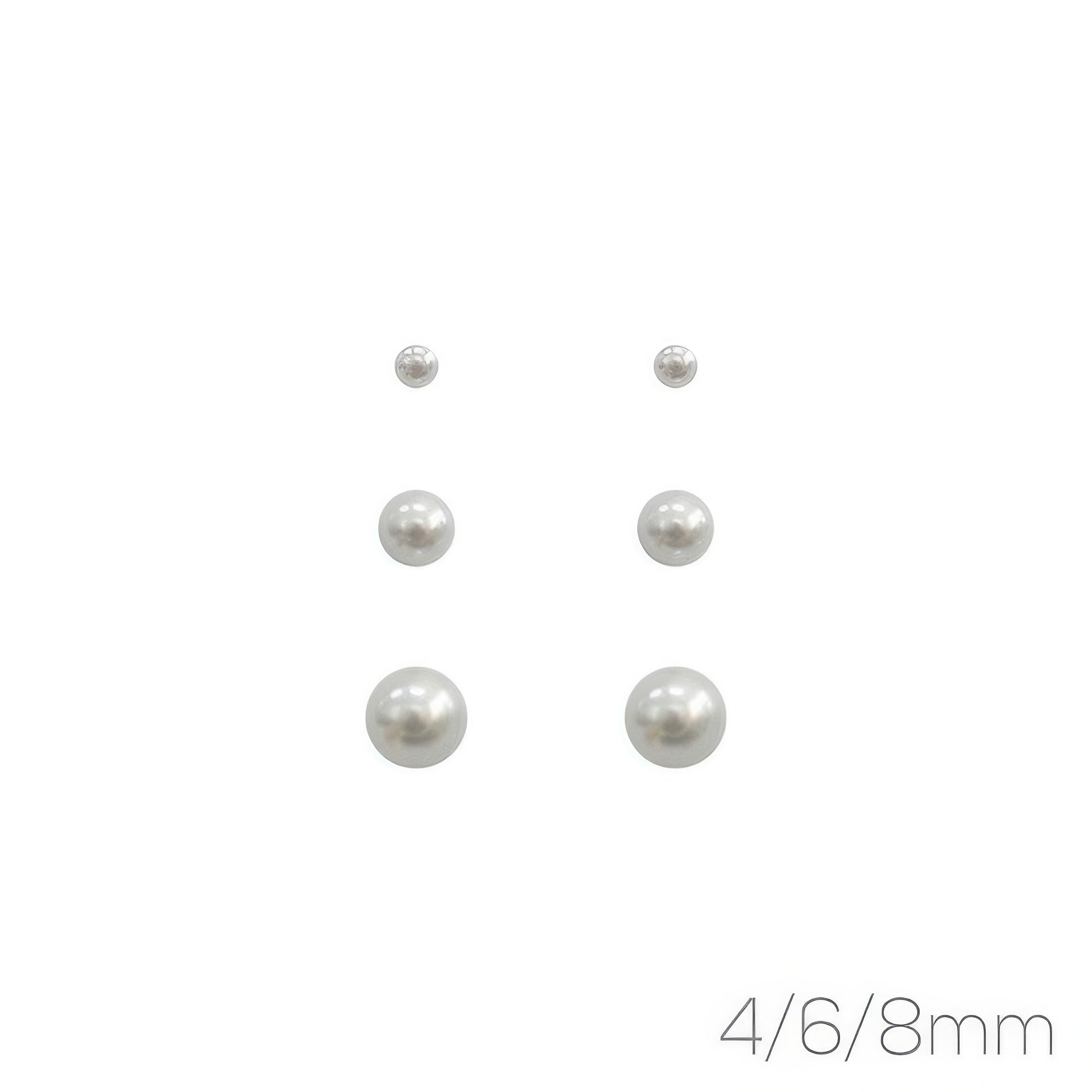 3-pair Assorted White Pearl Stud Earring Set