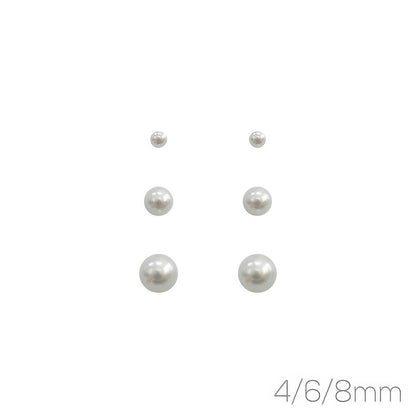 3-pair Assorted White Pearl Stud Earring Set