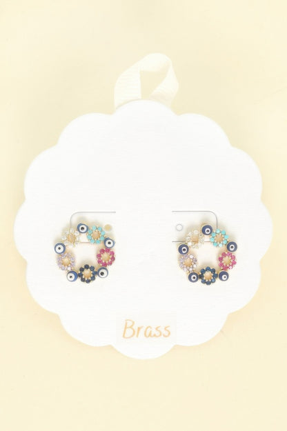 Floral Evil Eye Crystal Stud Earrings