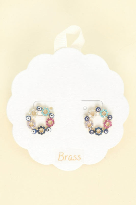 Floral Evil Eye Crystal Stud Earrings