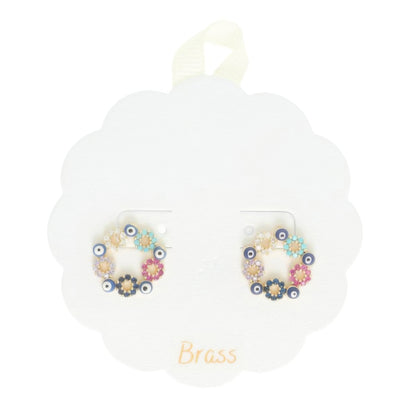 Floral Evil Eye Crystal Stud Earrings
