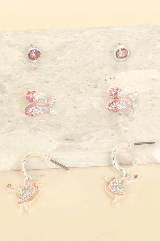 Ballet Theme Enamel Stud And Huggie Earring Set
