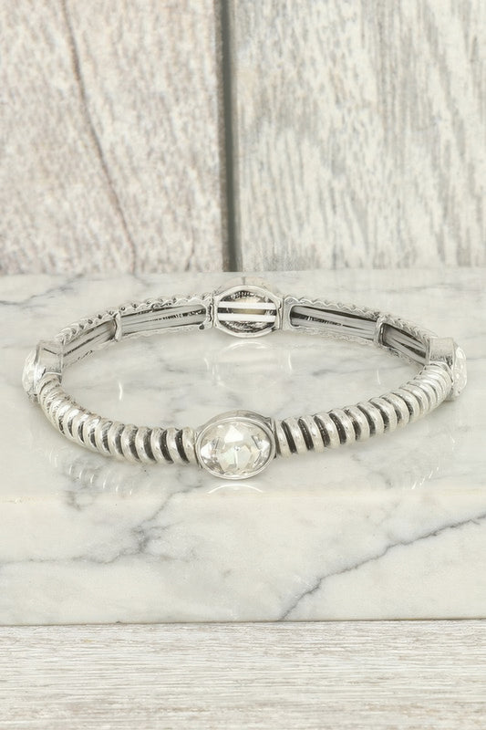 Western Jeweled Ribbed Stretch Bracelet