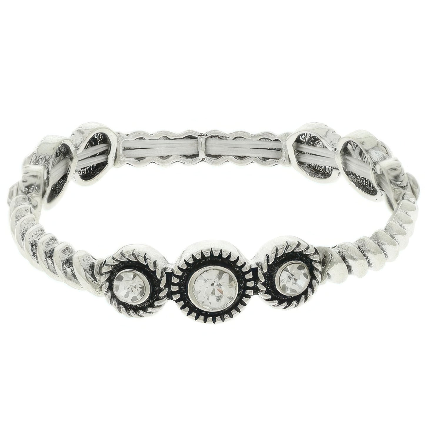 Western Crystal Bezel Ribbed Stretch Bracelet
