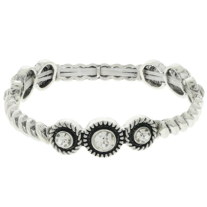 Western Crystal Bezel Ribbed Stretch Bracelet