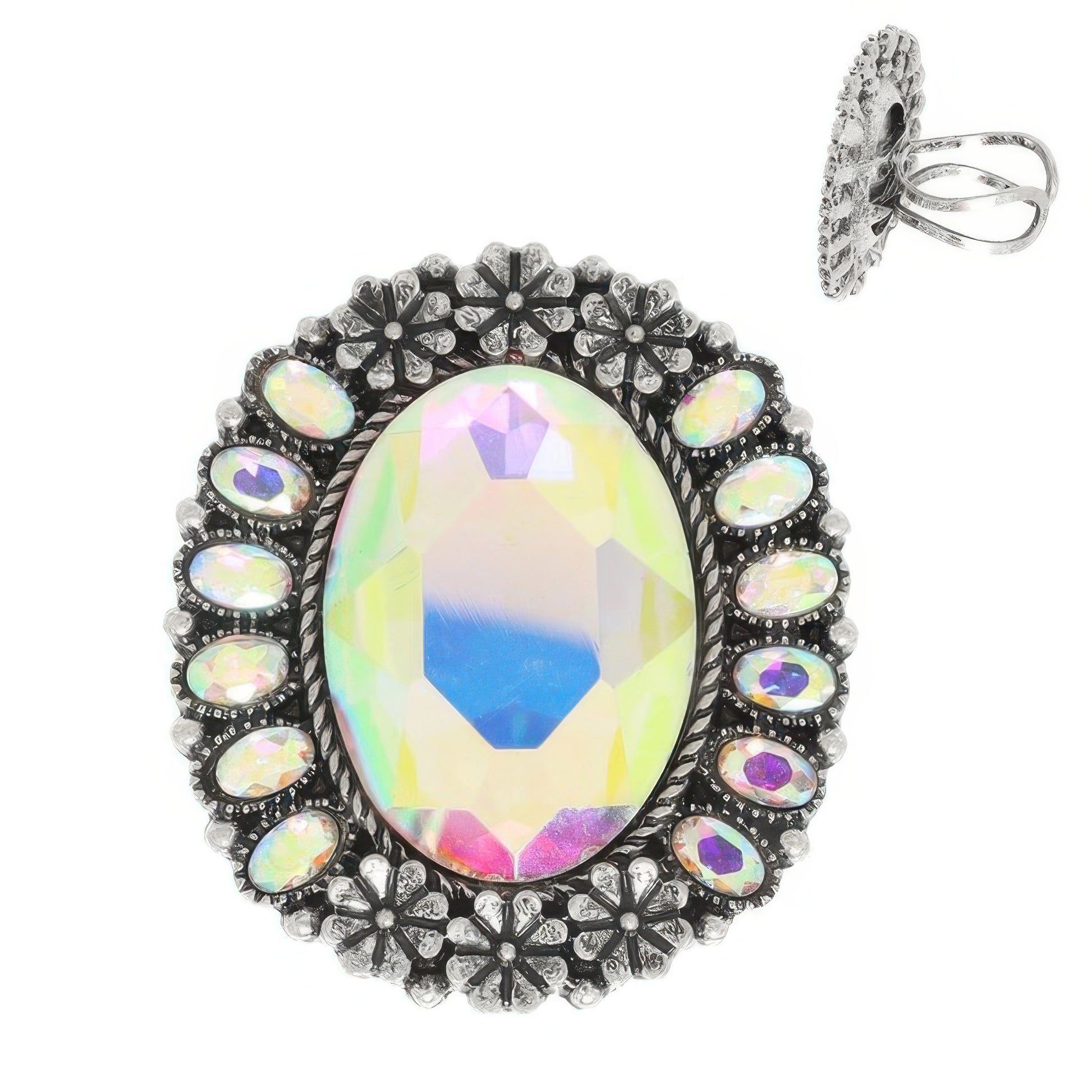 Western Oval Cut Crystal Cuff Ring