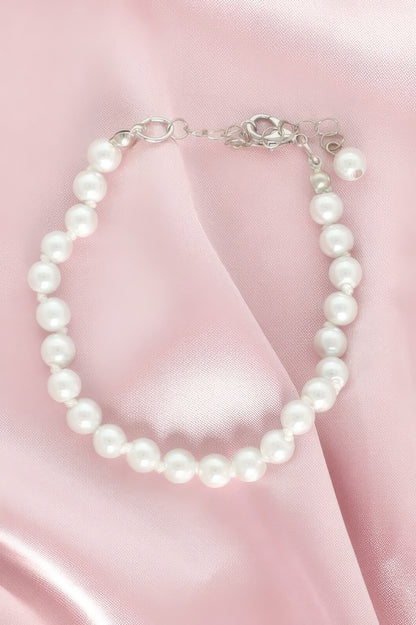 White Pearl Beaded Adjustable Bracelet