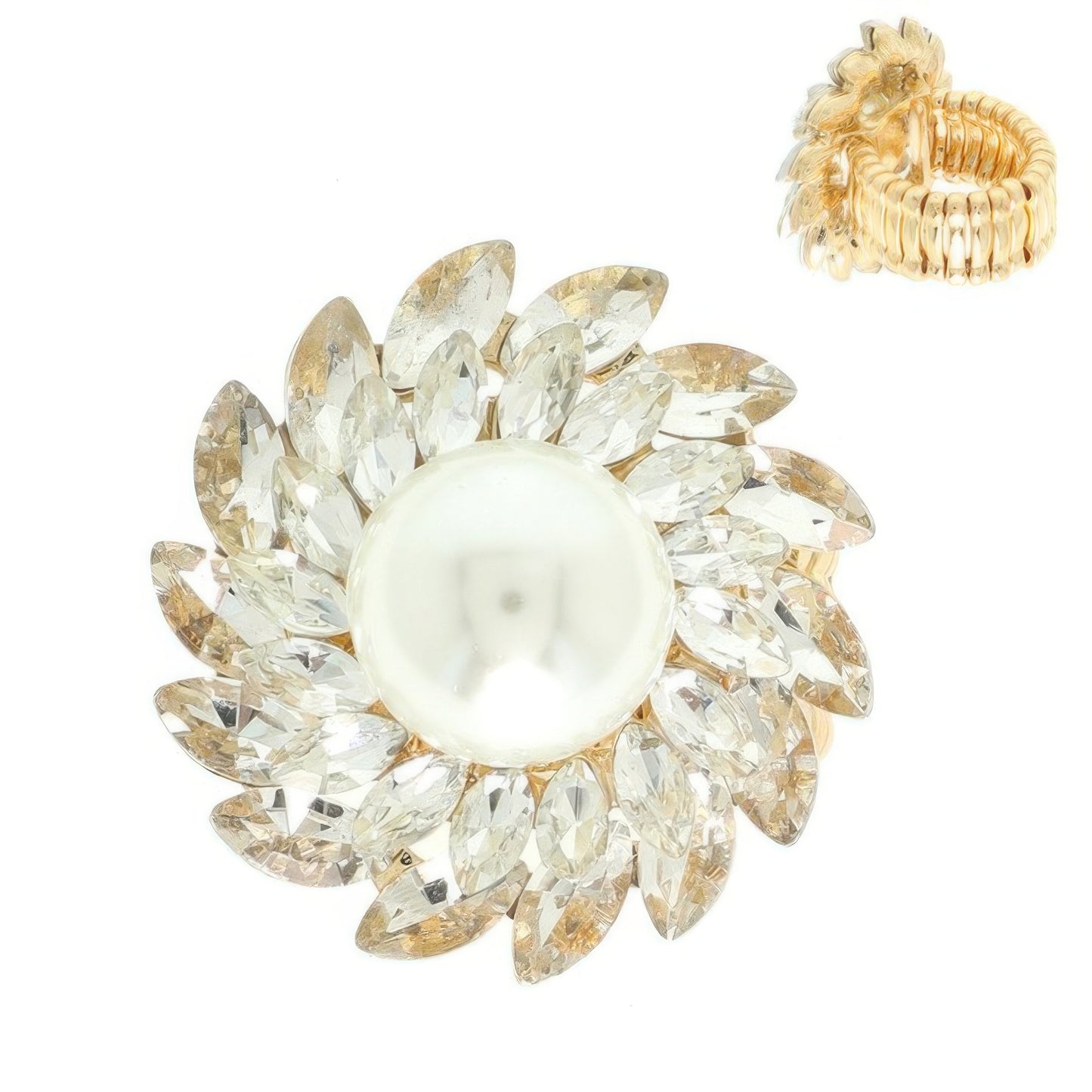 Crystal And Pearl Flower Stretch Ring