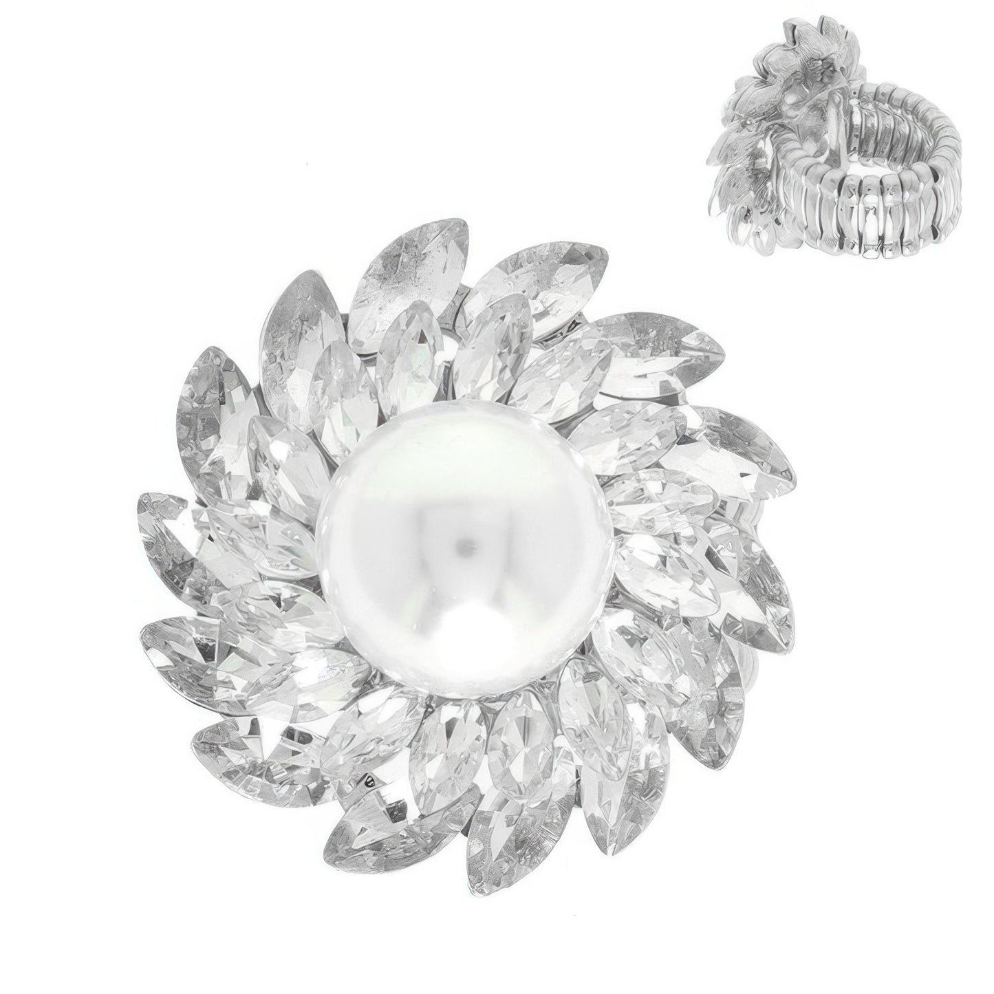 Crystal And Pearl Flower Stretch Ring