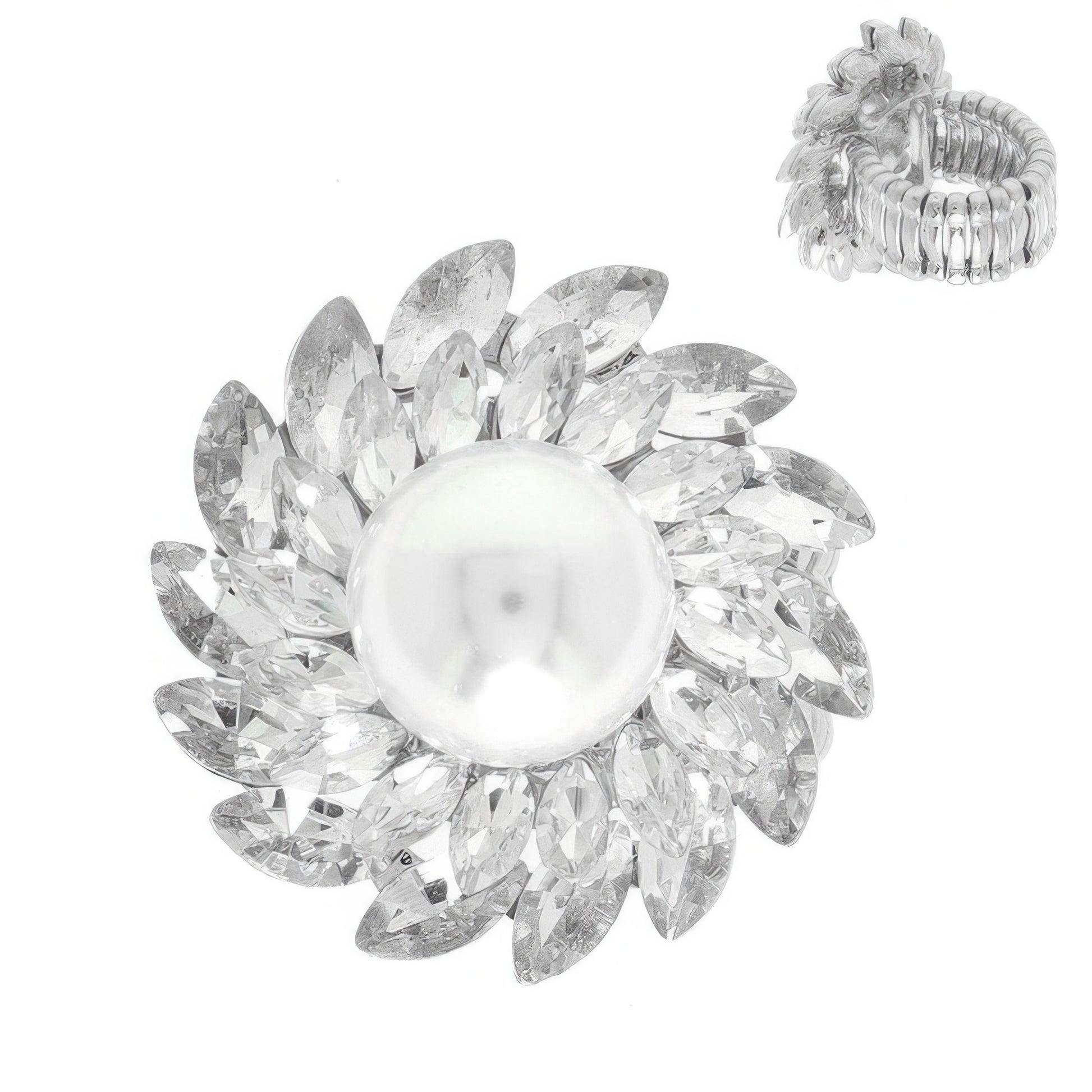 Crystal And Pearl Flower Stretch Ring