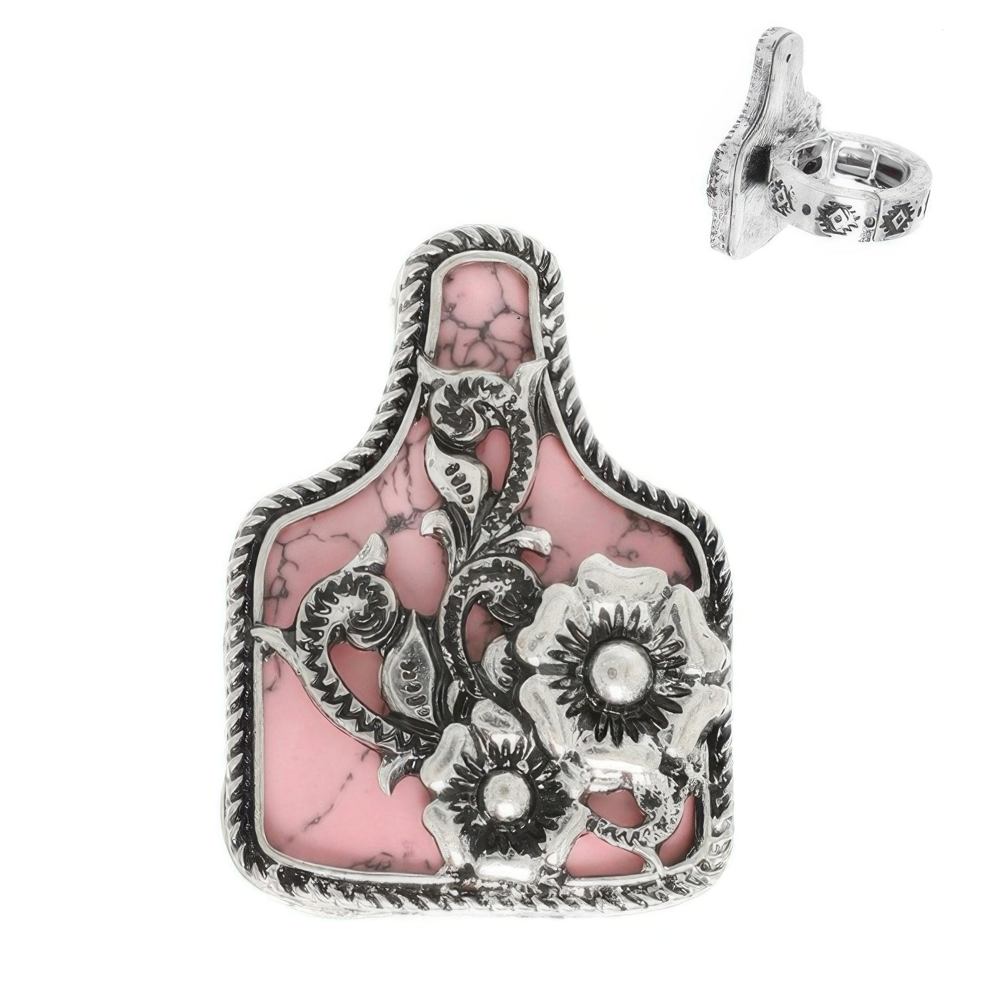 Western Floral Cattle Tag Stretch Ring