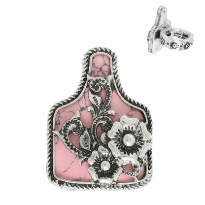Western Floral Cattle Tag Stretch Ring