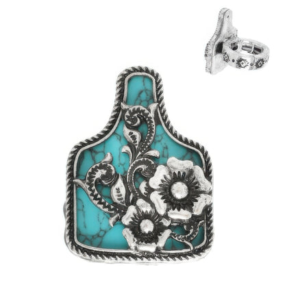 Western Floral Cattle Tag Stretch Ring