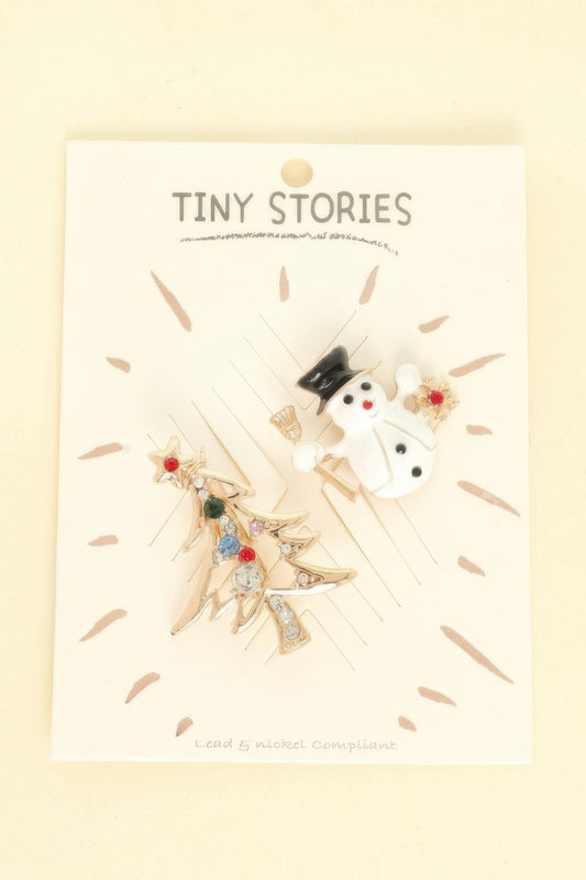 2pc Christmas Theme Brooch Pin Set
