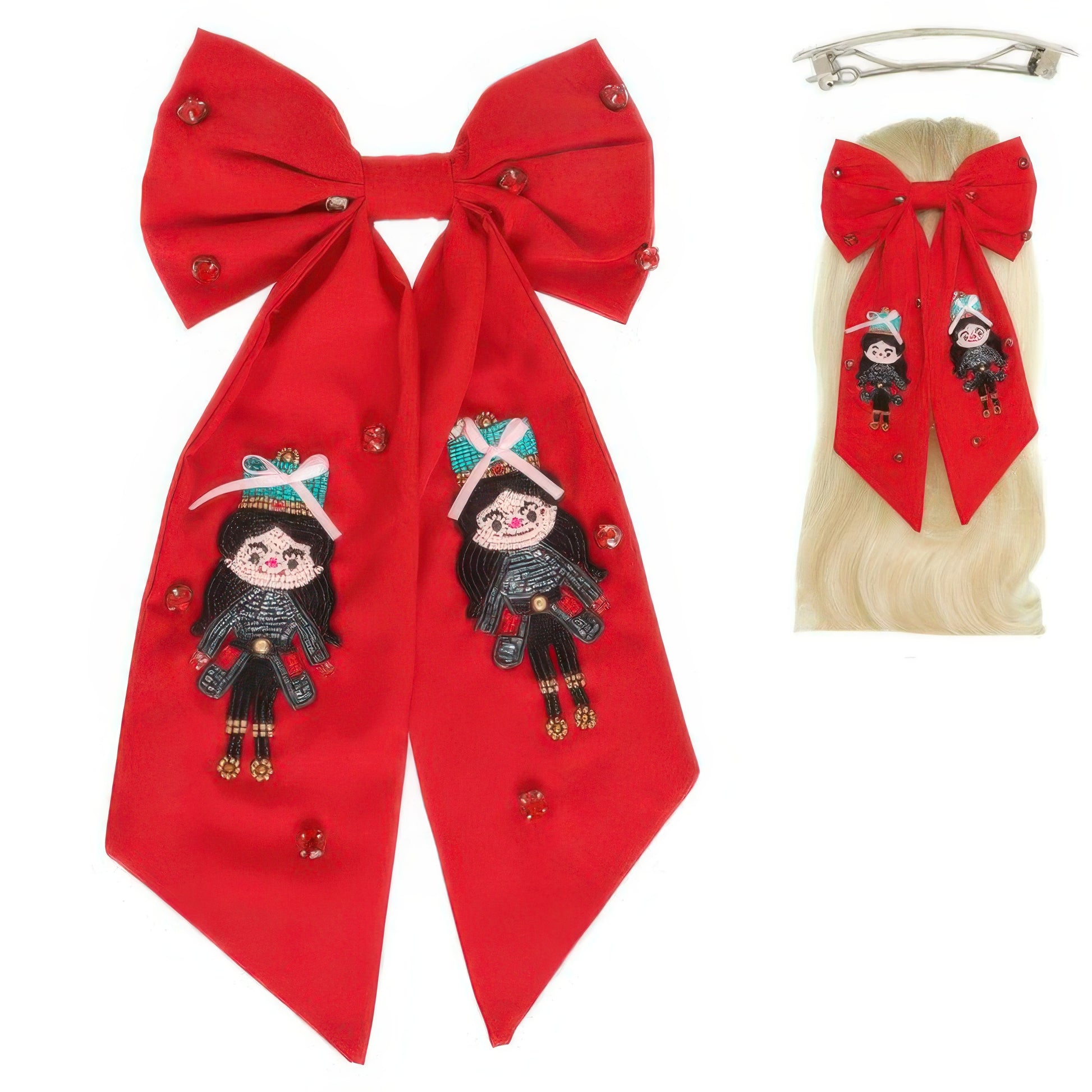 Christmas Nutcracker Dame Bow Barrette Hair Clip
