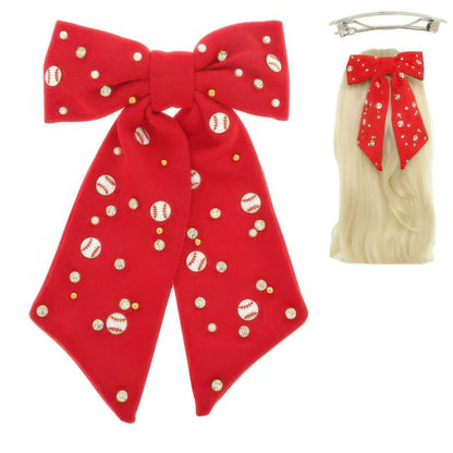 Gane Day Jeweled Baseball Bow Barrette Hair Clip