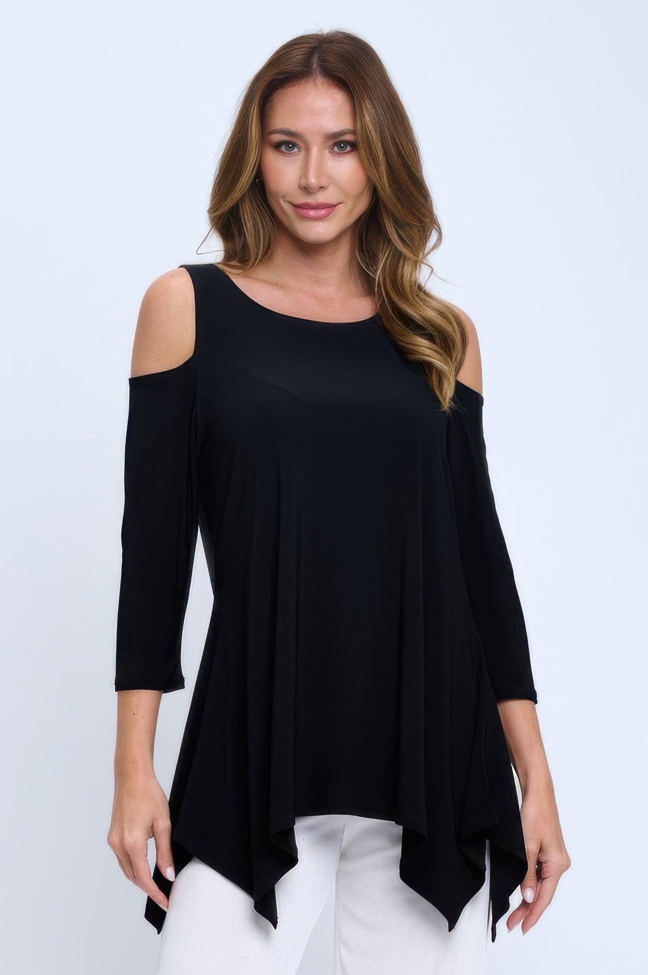 Plus Size Black Cold Shoulder Sharkbite Top