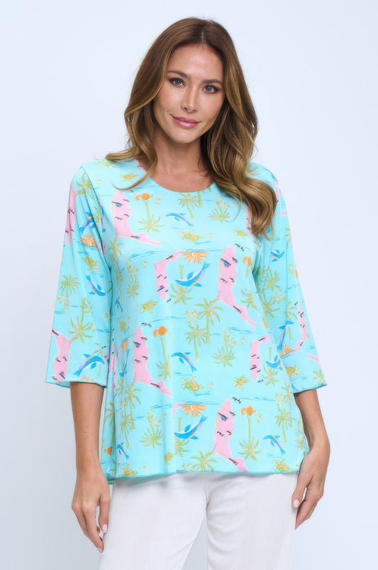 Quarter Sleeve Soft Round Neck Merrow Top