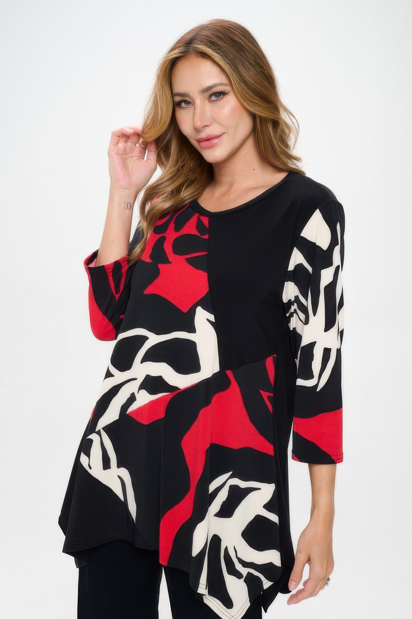 Plus Size Hit Round Neck Band Tunic