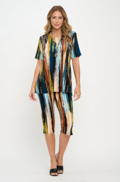 Plus Size Print Bns Capri Pants Set