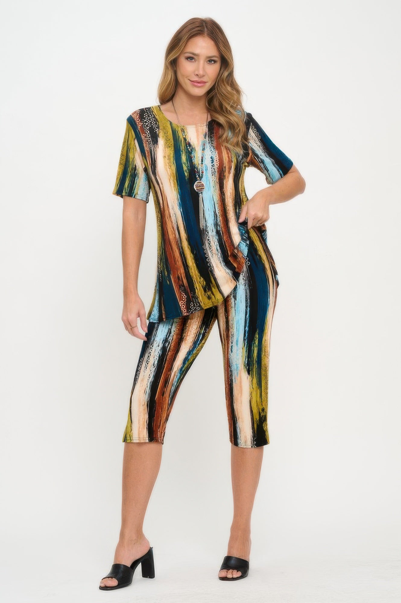 Plus Size Print Bns Capri Pants Set