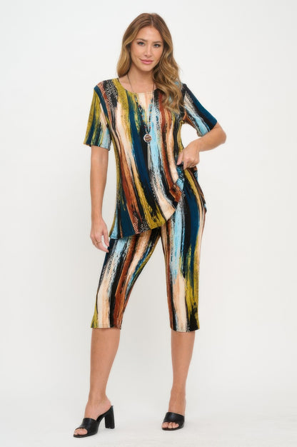 Plus Size Print Bns Capri Pants Set