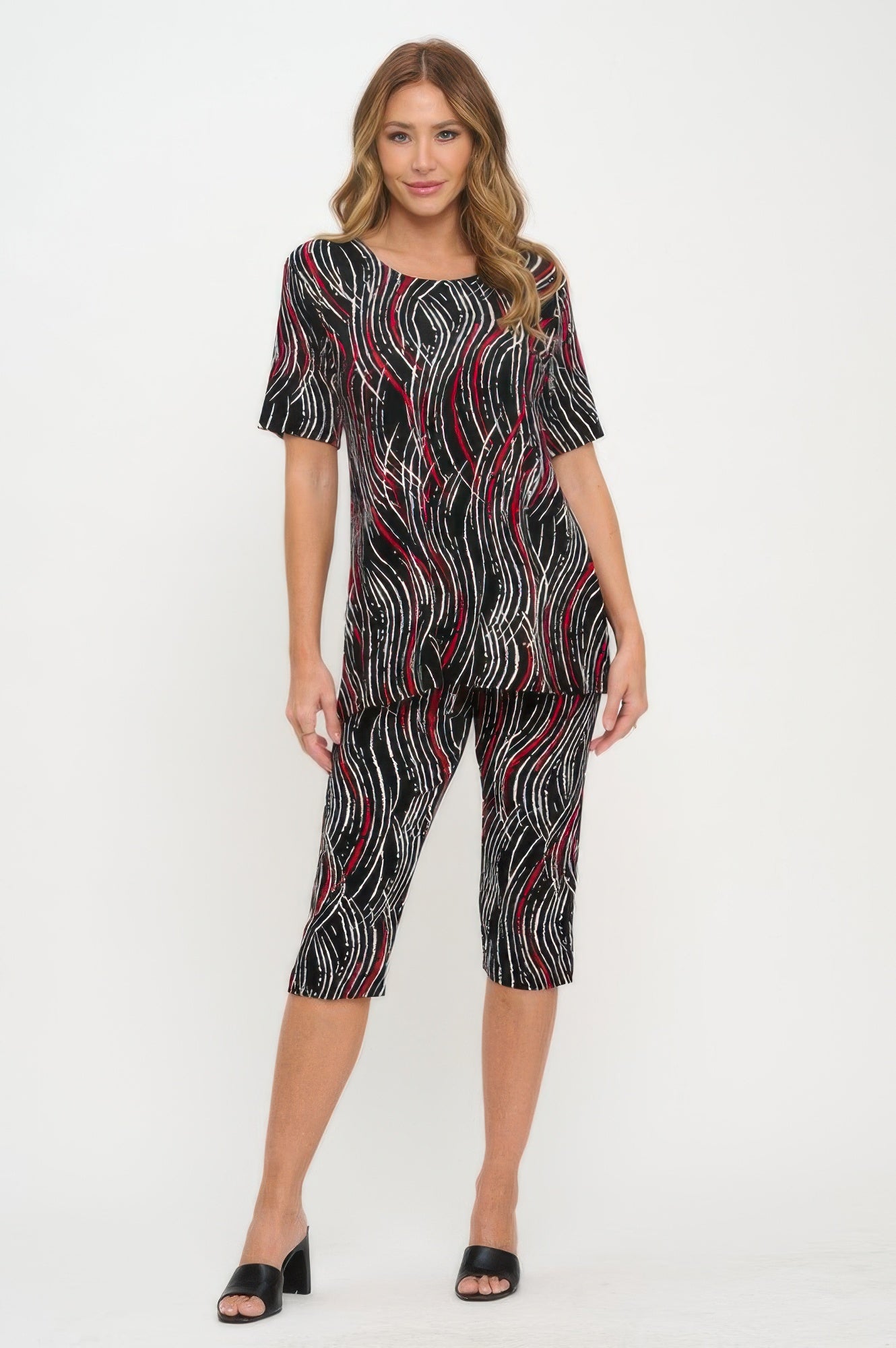 Plus Size Print Bns Capri Pants Set