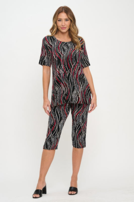 Plus Size Print Bns Capri Pants Set