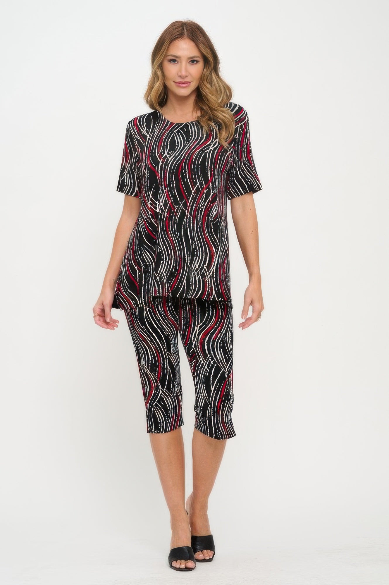 Plus Size Print Bns Capri Pants Set