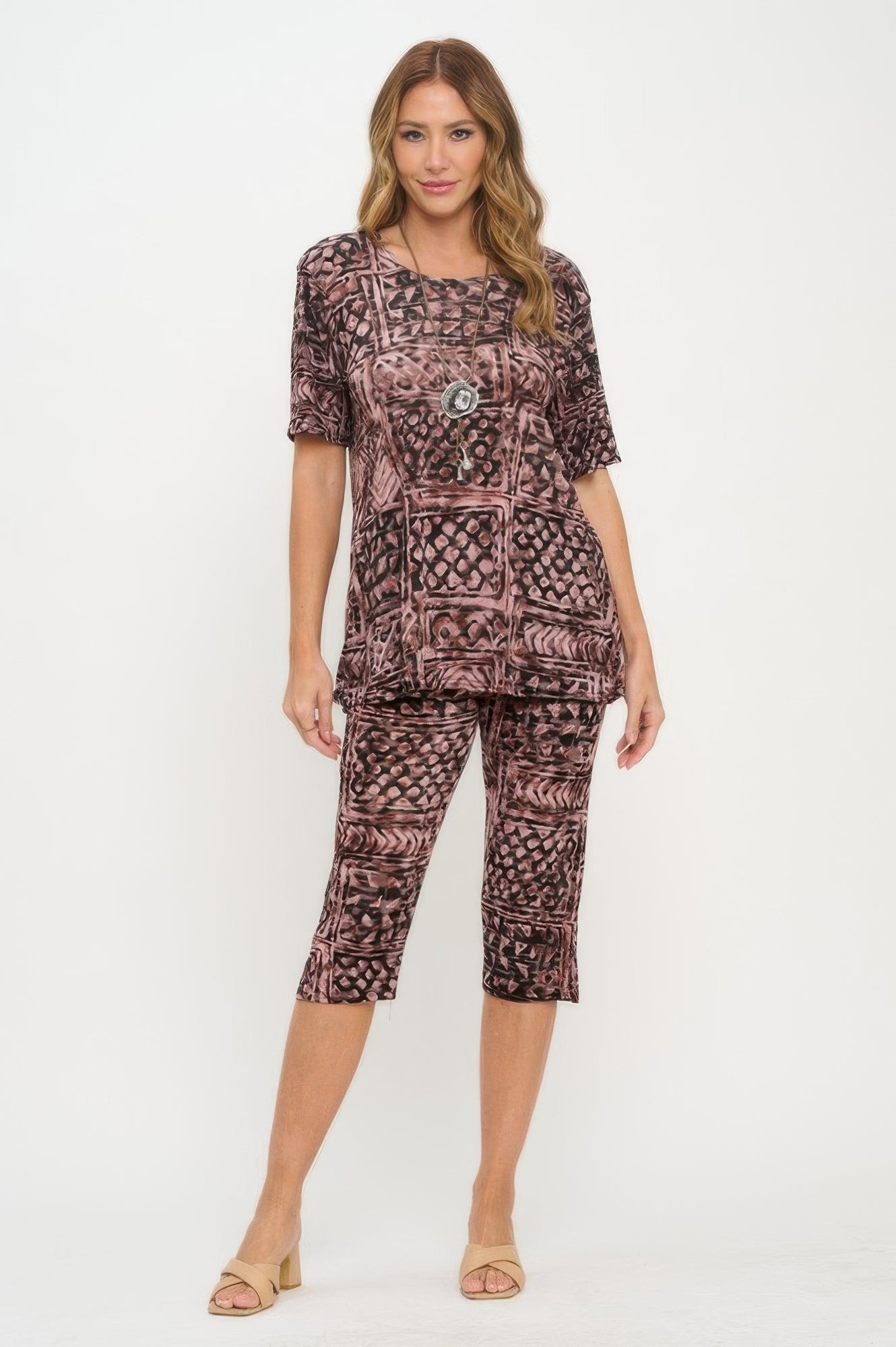 Plus Size Print Bns Capri Pants Set