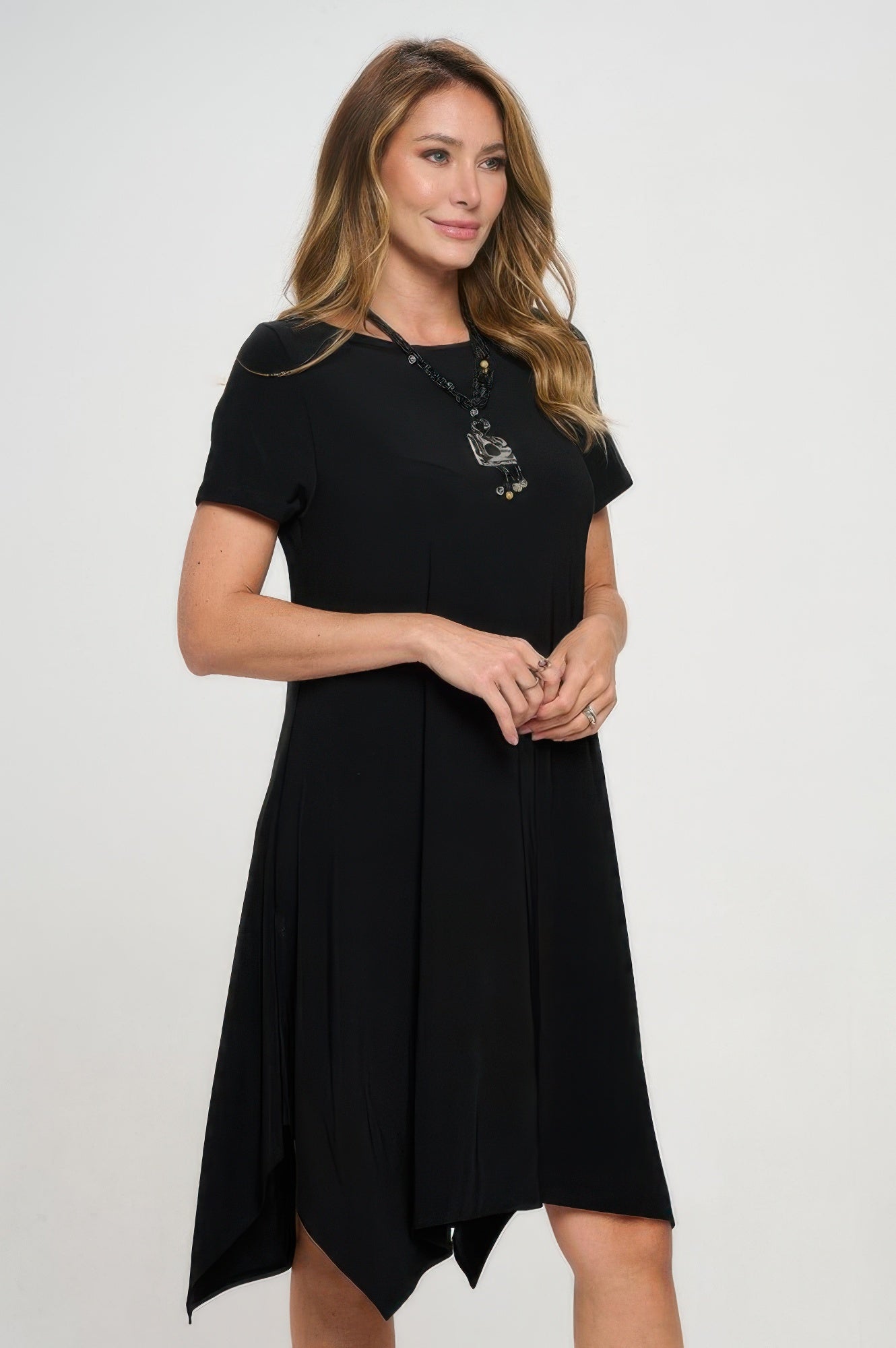 Hit Boat Neck Shark Bite Hem Dress
