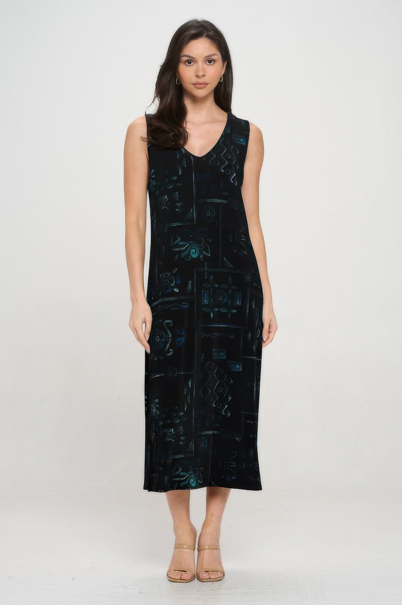 Bns V-neck Midi Tank Dress With Side Slit