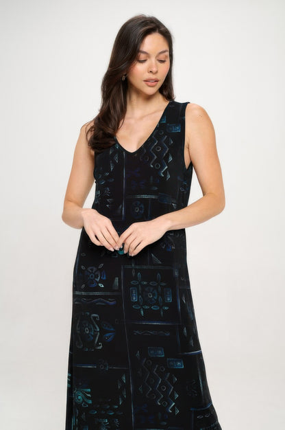 Bns V-neck Midi Tank Dress With Side Slit